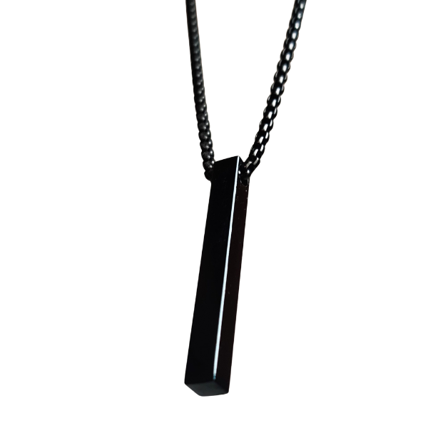 Minimalist Black Bar Pendant Necklace | 65cm Long Matte Black Box Chain for Men – Tarnish Resistant Urban Jewelry