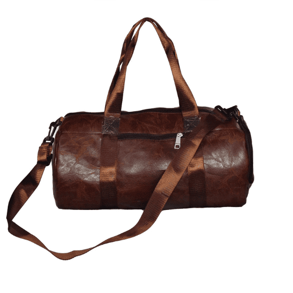 Brown PU Leather Sports and Gym Duffel Bag 16x8 Inch