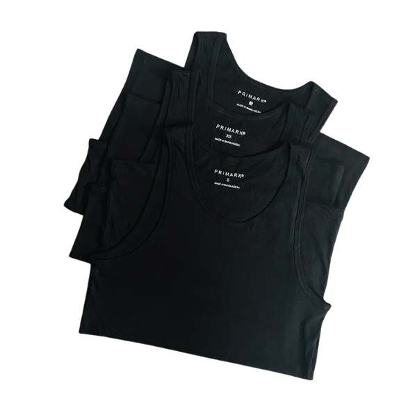Primark Men's Black Tank Top - Essential Cotton Vest (3 Piece)
